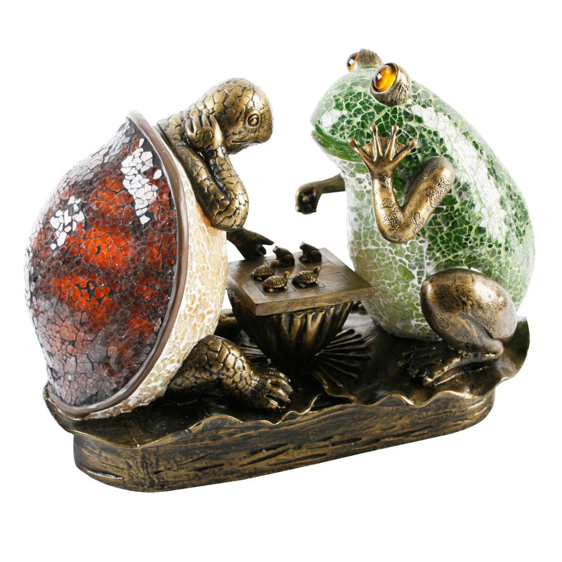 Frog & Tortoise Lamp Orange/Grn Crackle Glass Effect