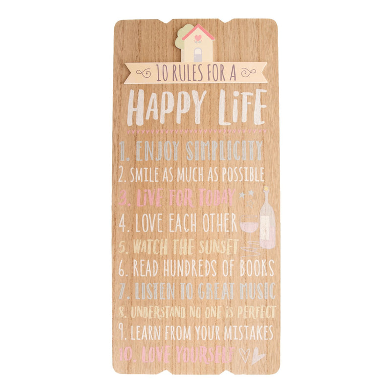 Love Life Rectangle Hanging Plaque - Happy Life 45cm
