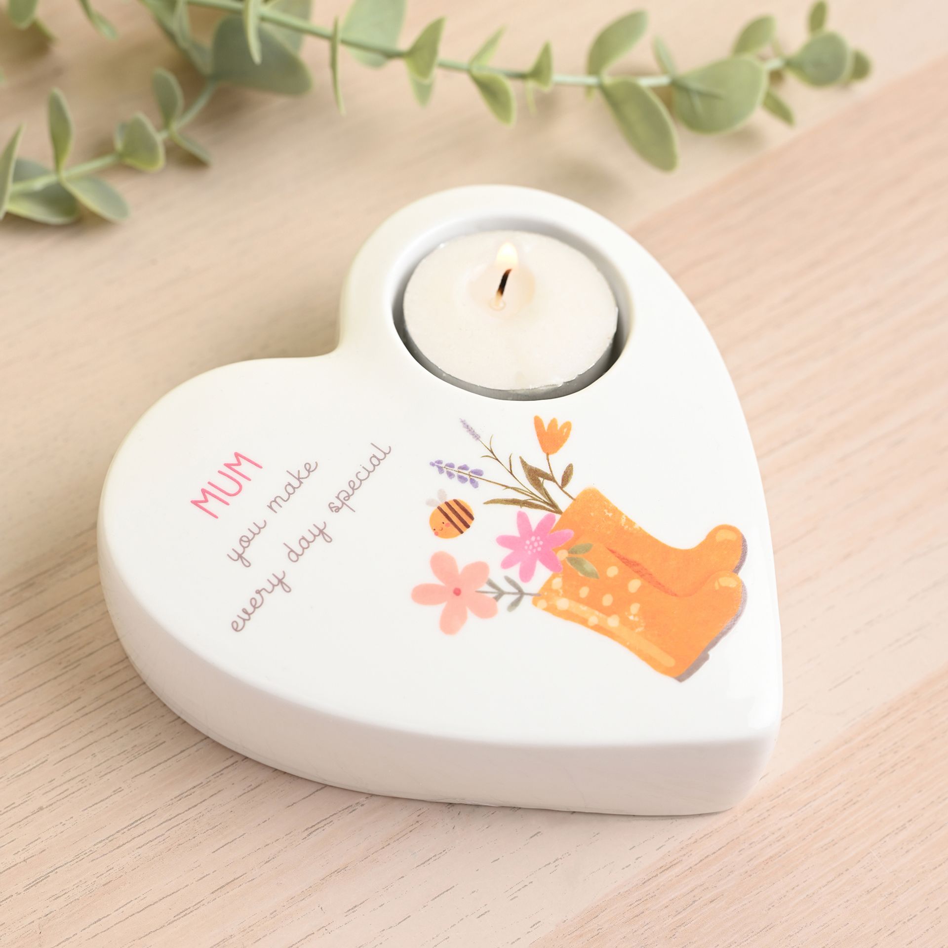 Love Life Ceramic Tea Light Candle Holder - Mum