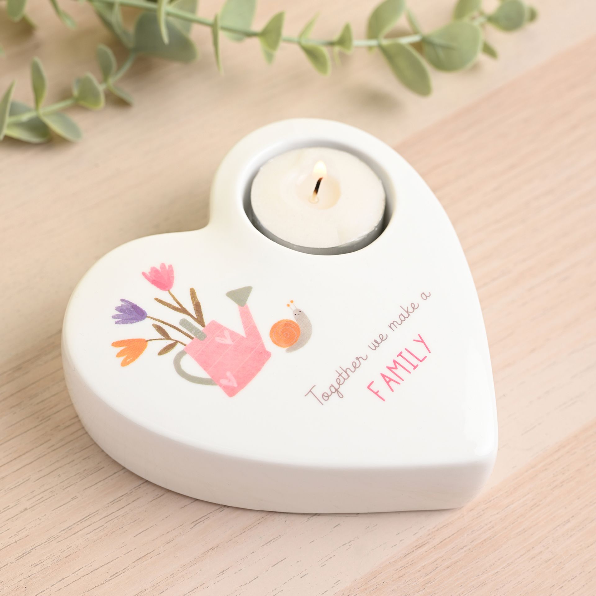 Love Life Ceramic Tea Light Candle Holder - Family