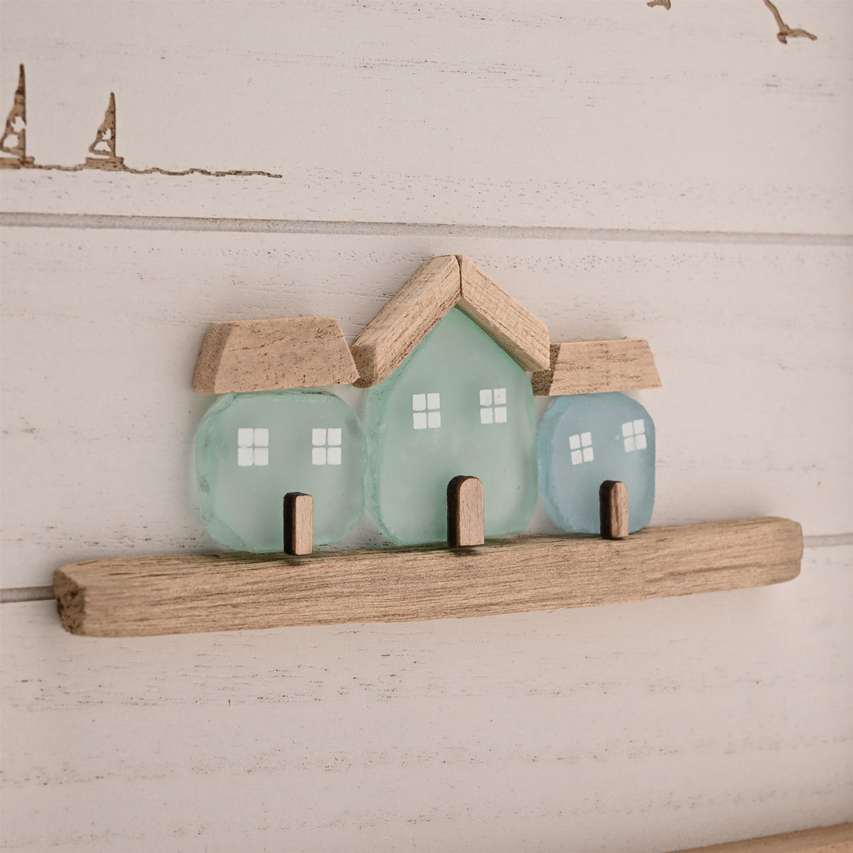 Love Life By The Sea Framed Plaque with Sea Glass - 3 Houses