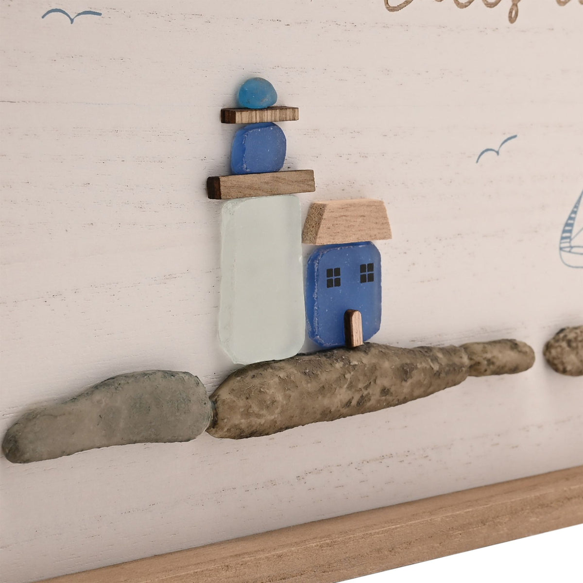 Love Life By The Sea Framed Plaque with Sea Glass - Lighthouse
