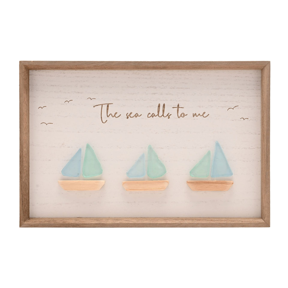 Love Life By The Sea Framed Plaque with Sea Glass - 3 Boats