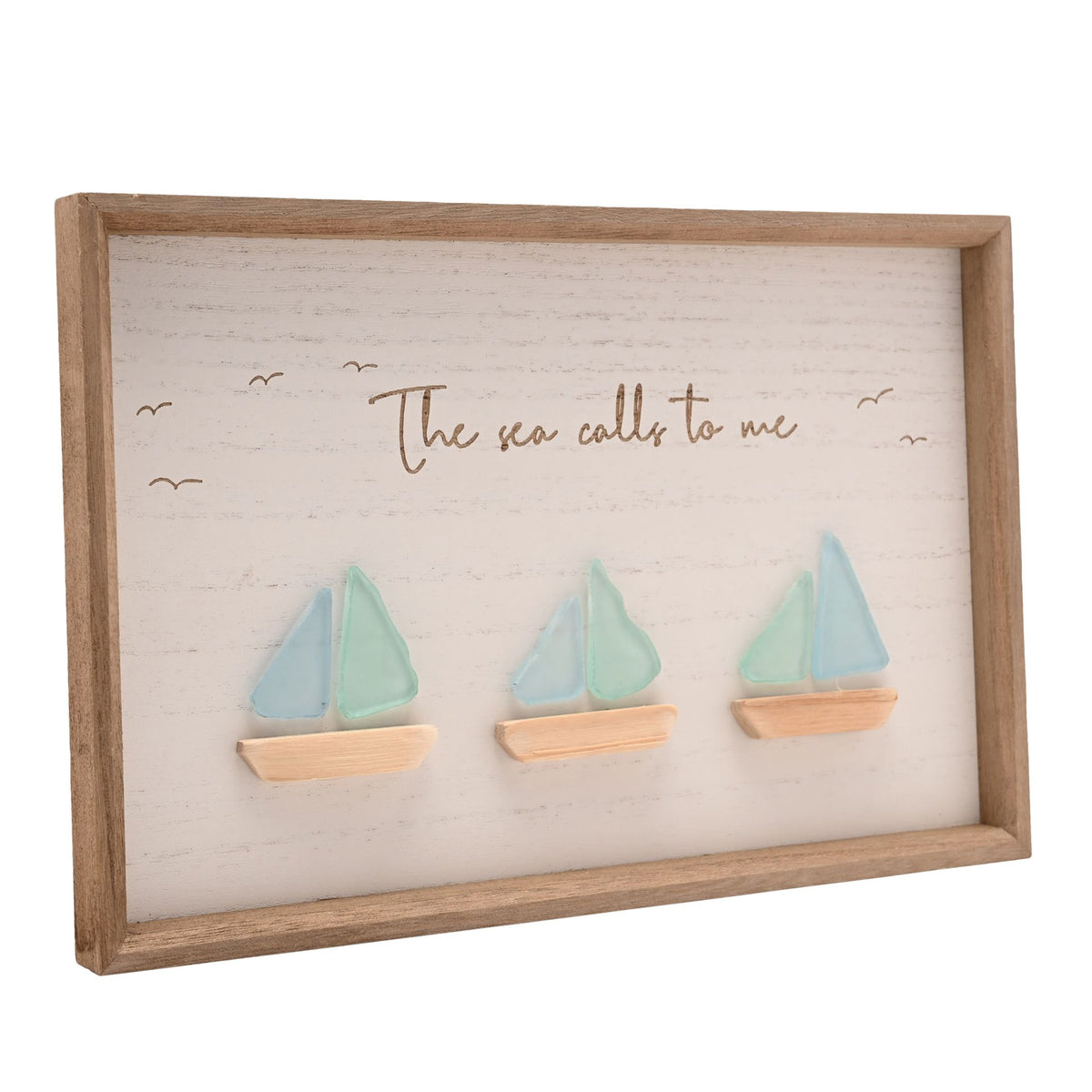 Love Life By The Sea Framed Plaque with Sea Glass - 3 Boats