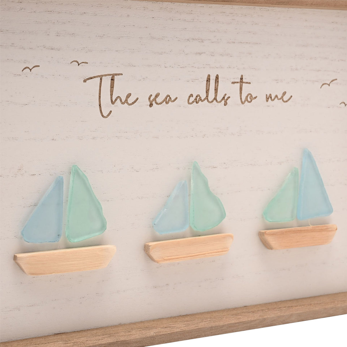Love Life By The Sea Framed Plaque with Sea Glass - 3 Boats