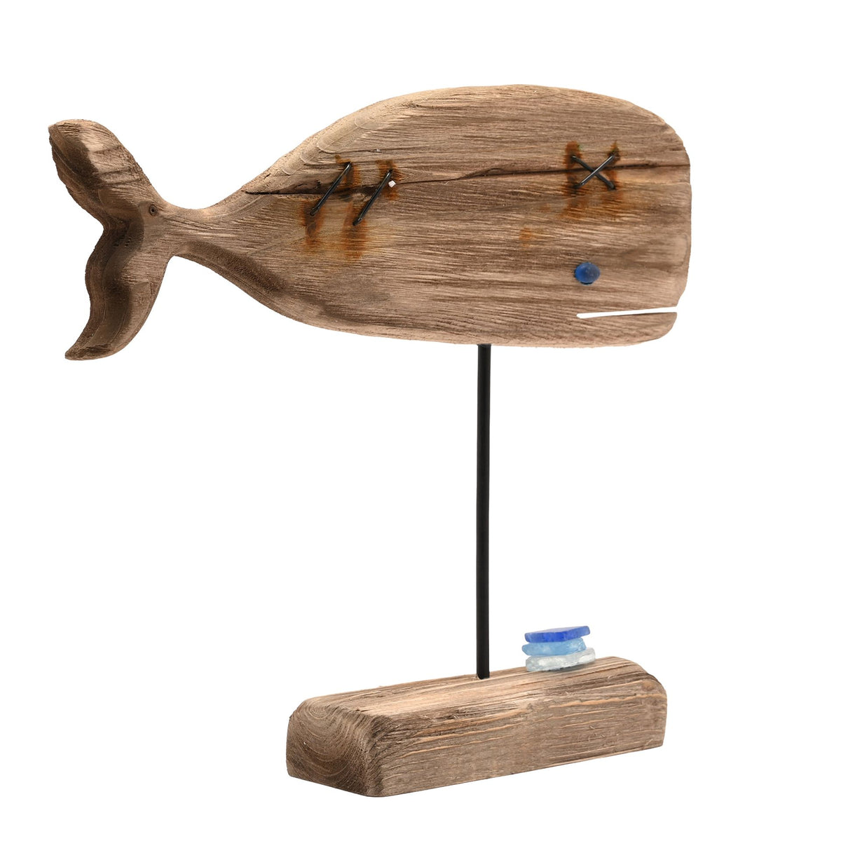 Love Life By The Sea Driftwood with Sea Glass - Whale 27cm