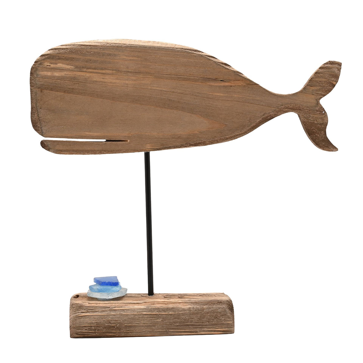 Love Life By The Sea Driftwood with Sea Glass - Whale 27cm