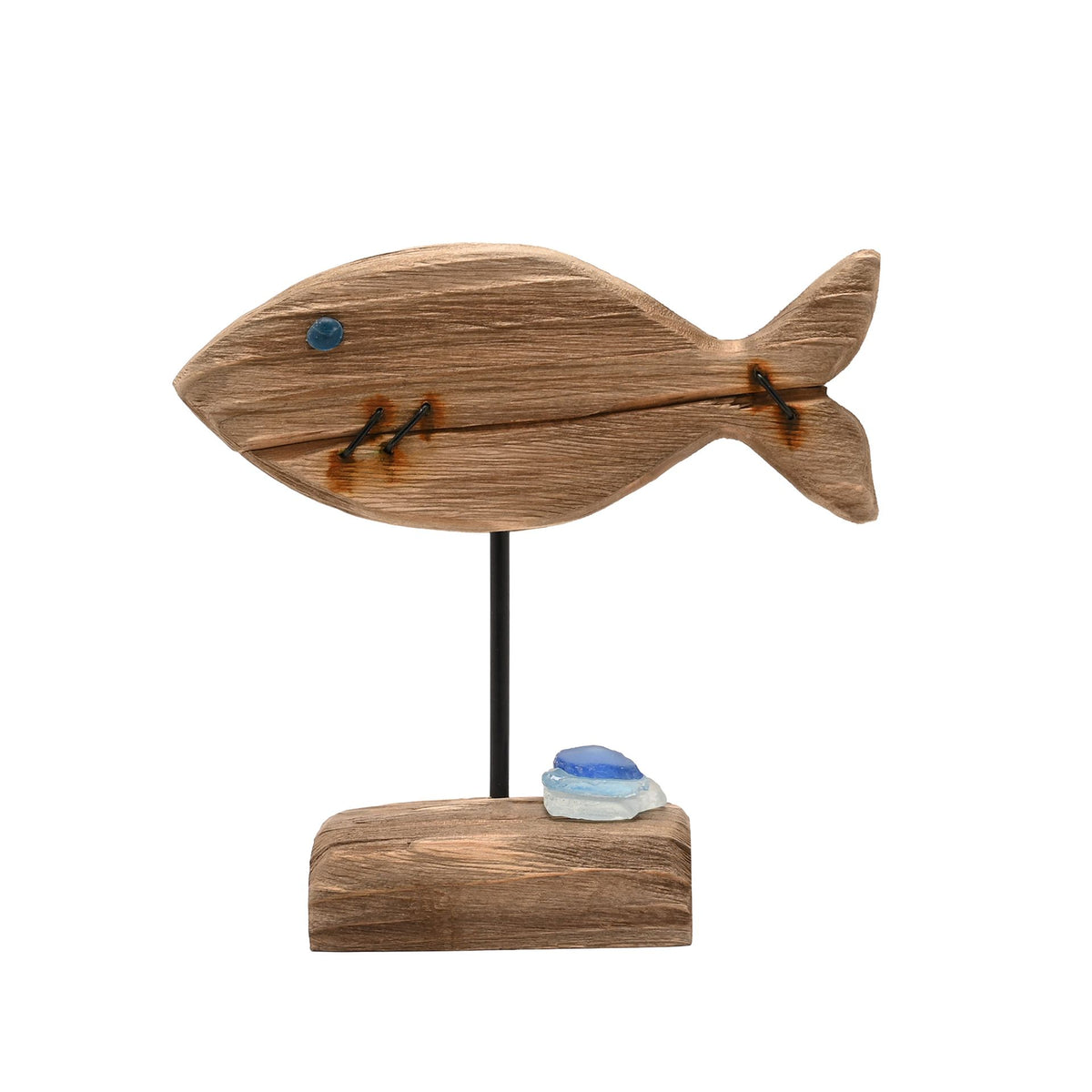 Love Life By The Sea Driftwood with Sea Glass - Fish 18cm