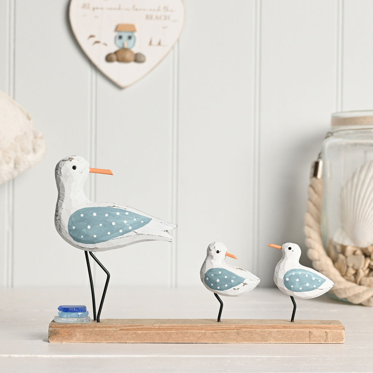 Love Life By The Sea Driftwood with Sea Glass - Seagulls 24cm