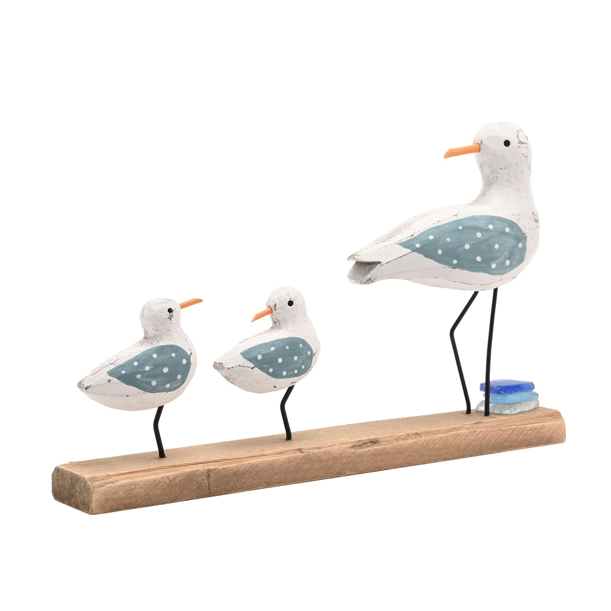 Love Life By The Sea Driftwood with Sea Glass - Seagulls 24cm