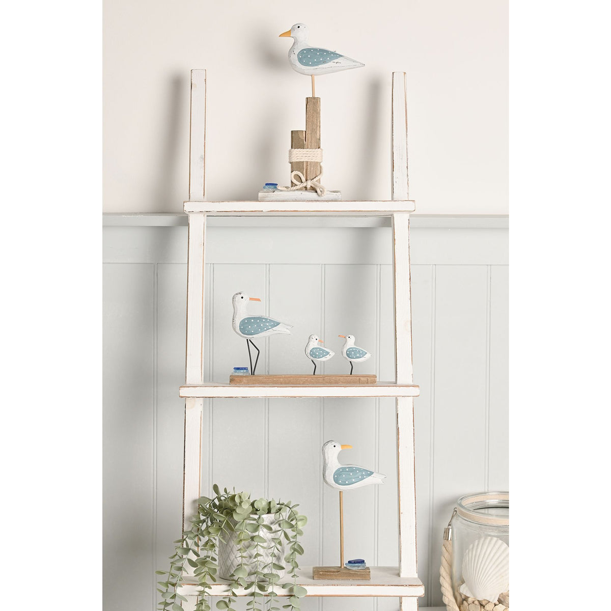 Love Life By The Sea Driftwood with Sea Glass - Seagulls 24cm