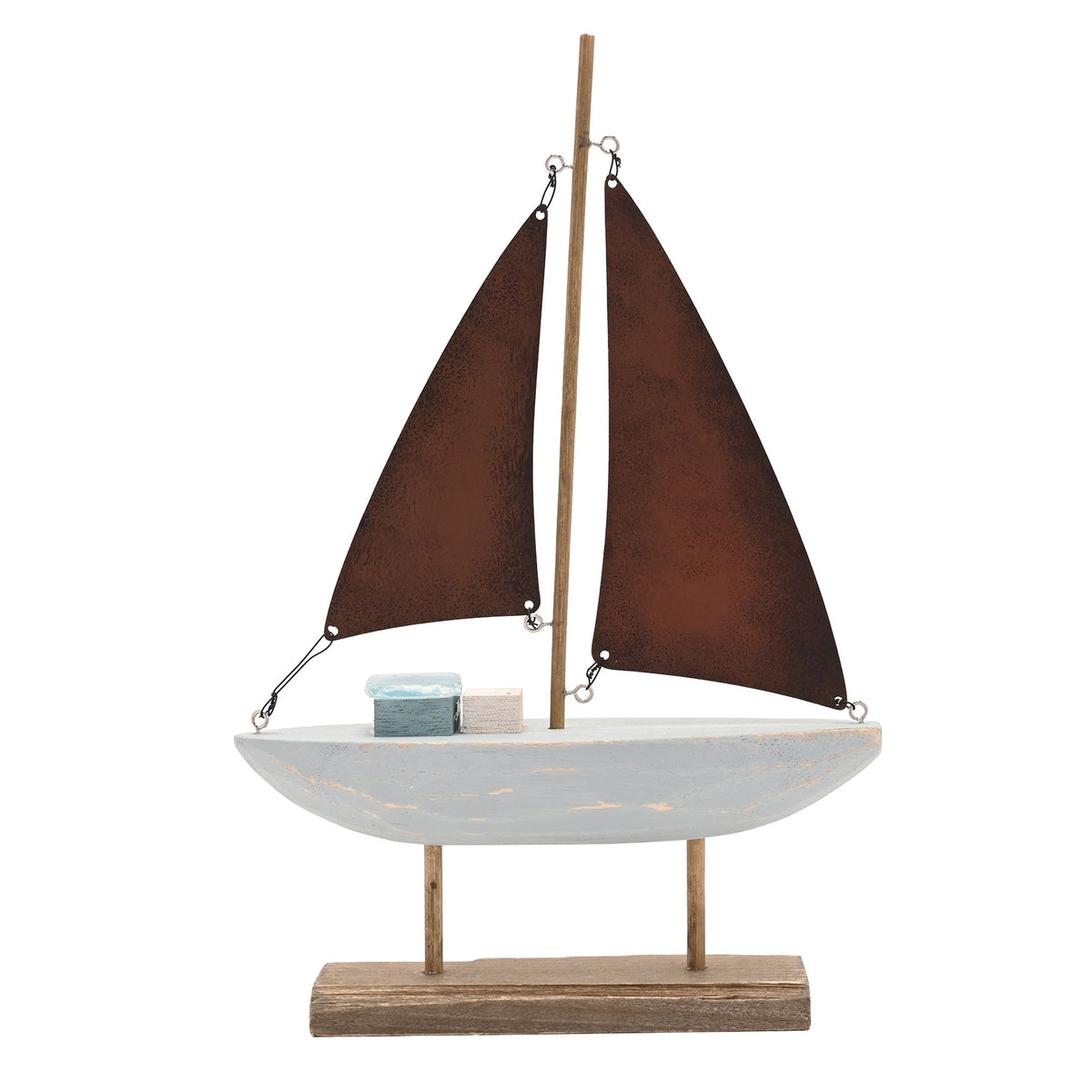 Love Life By The Sea Driftwood with Sea Glass - Boat 25cm