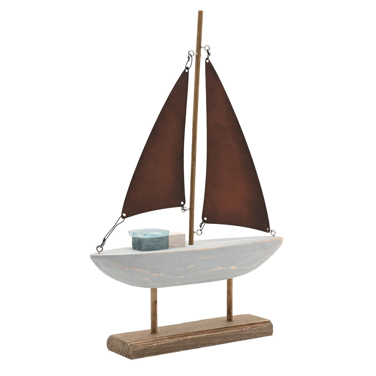 Love Life By The Sea Driftwood with Sea Glass - Boat 25cm