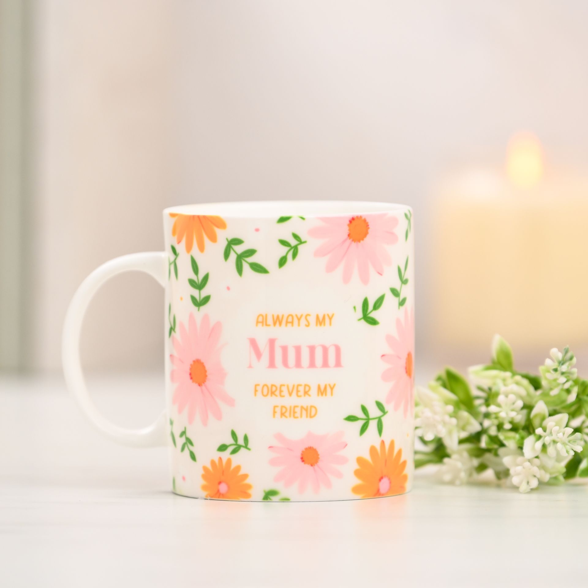 Personalised Orange floral Always Mug
