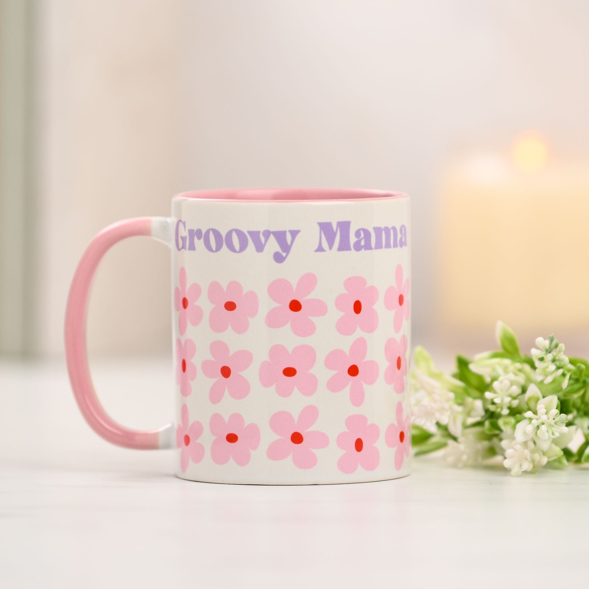 Personalised Groovy Mama Pink Handle Mug