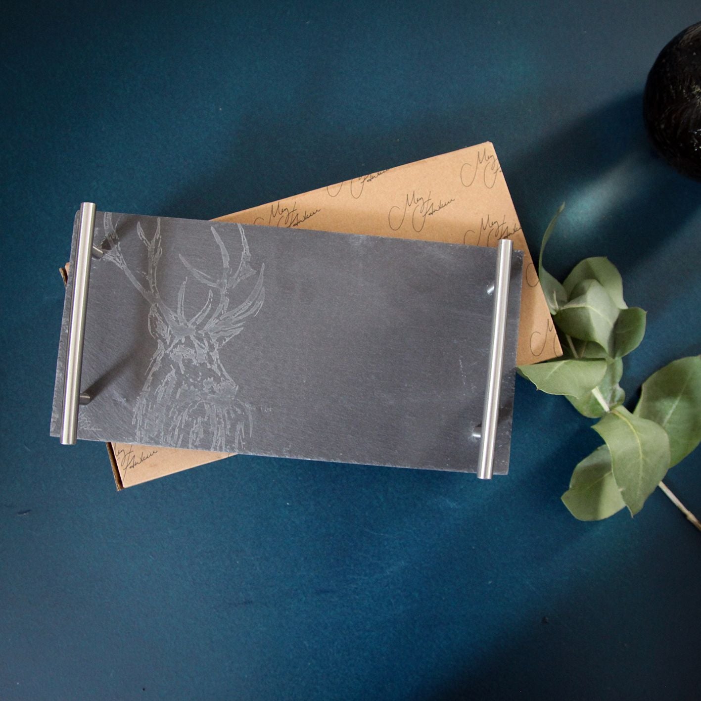 Meg Hawkins Slate Tray with Handles - Stag 30x15cm