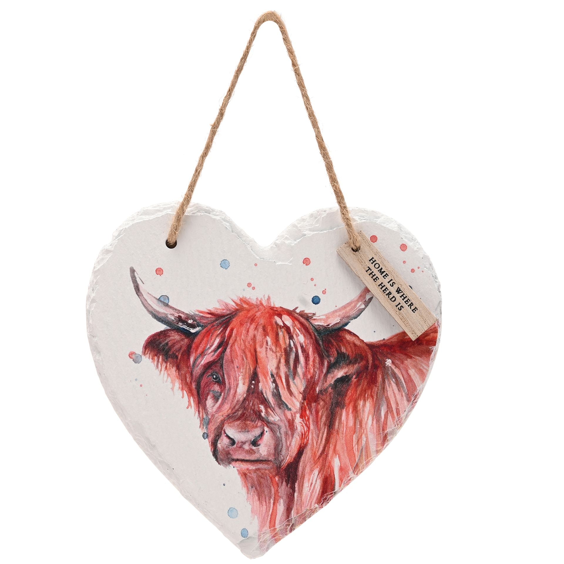 Meg Hawkins Slate Hanging Heart - Highland Cow