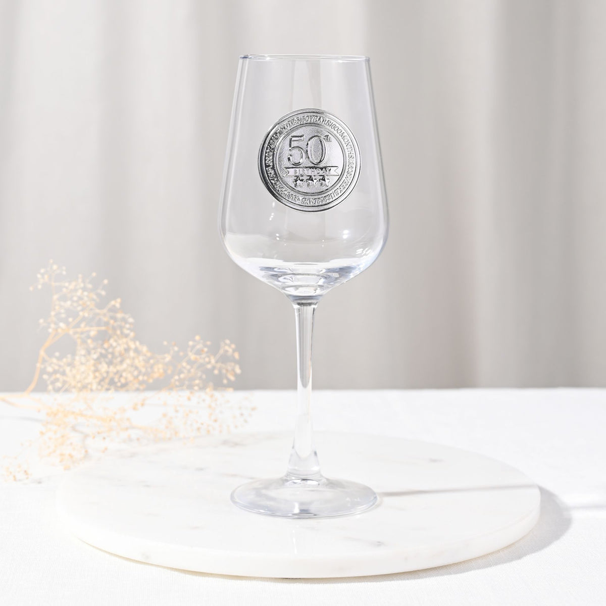 Milestones Badged Wine Glass - 50