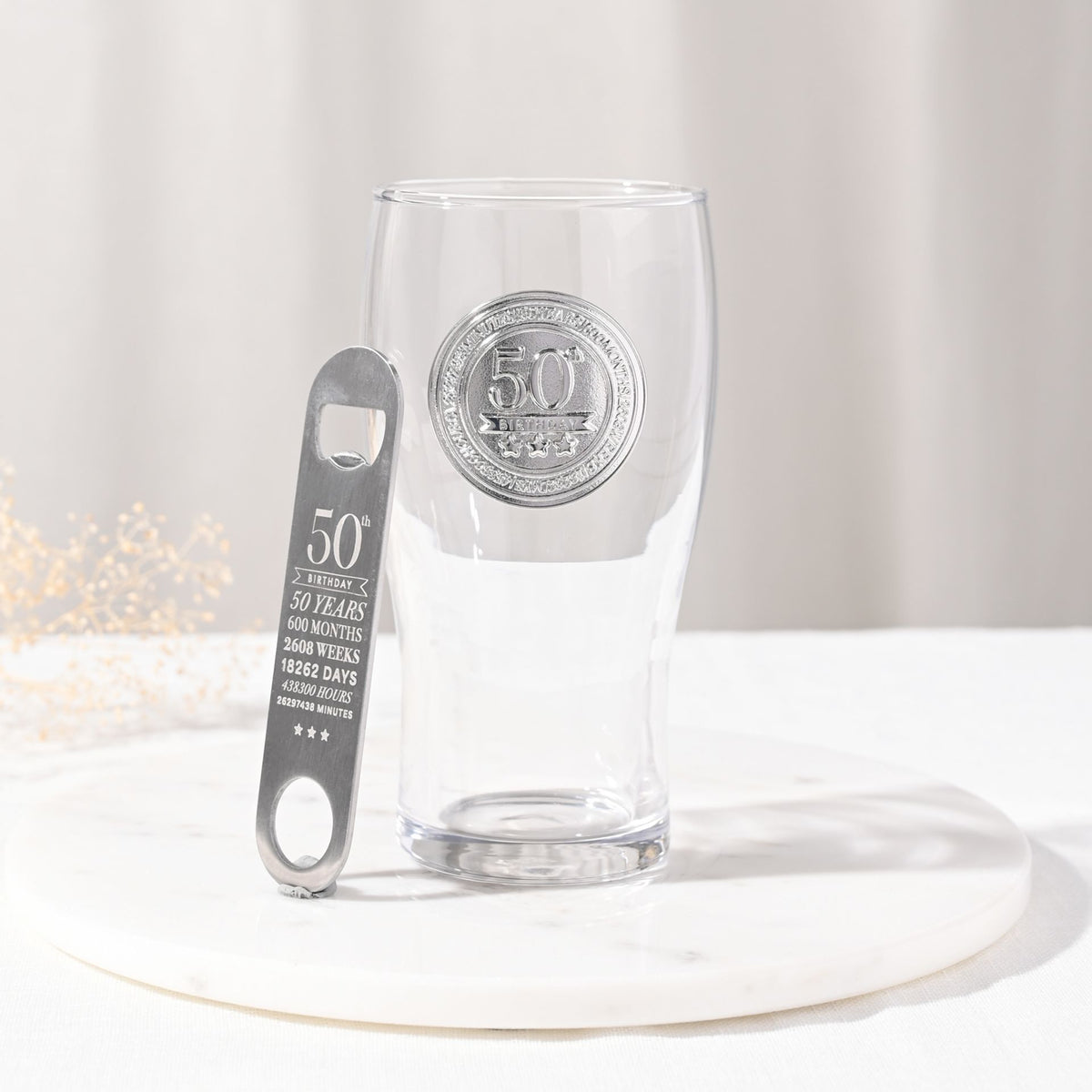 Milestones Pint Glass & Bottle Opener - 50
