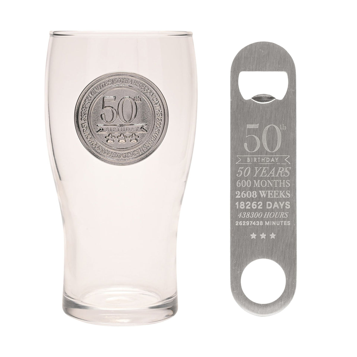 Milestones Pint Glass & Bottle Opener - 50