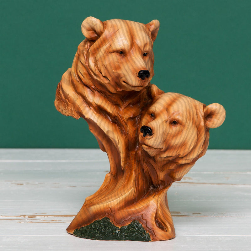 Naturecraft Wood Effect Resin Figurine - Two Bear Heads
