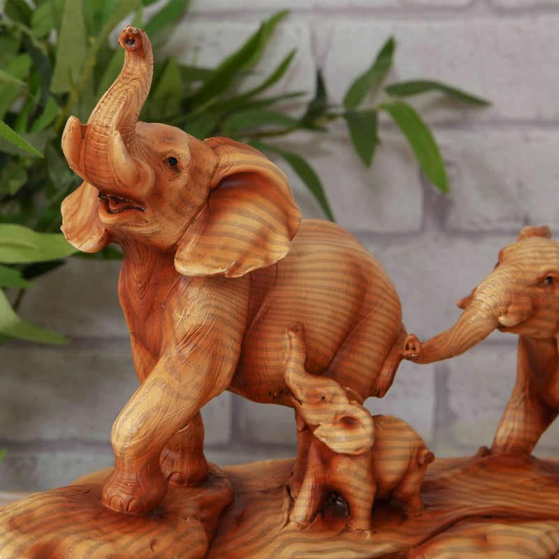 Naturecraft Wood Effect Resin Figurine - Elephant Family