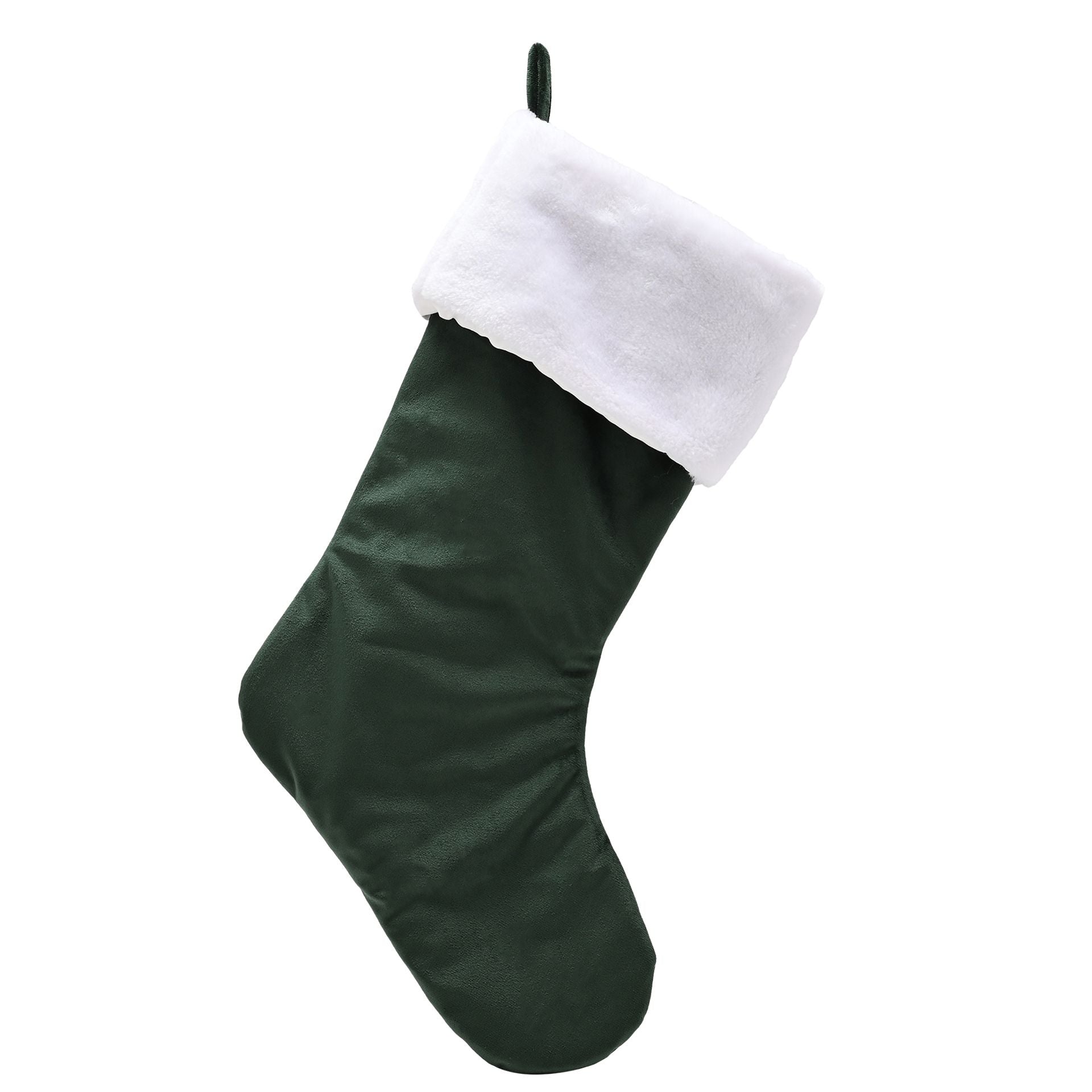 Christmas Stocking with White Furry Top - Bottle Green