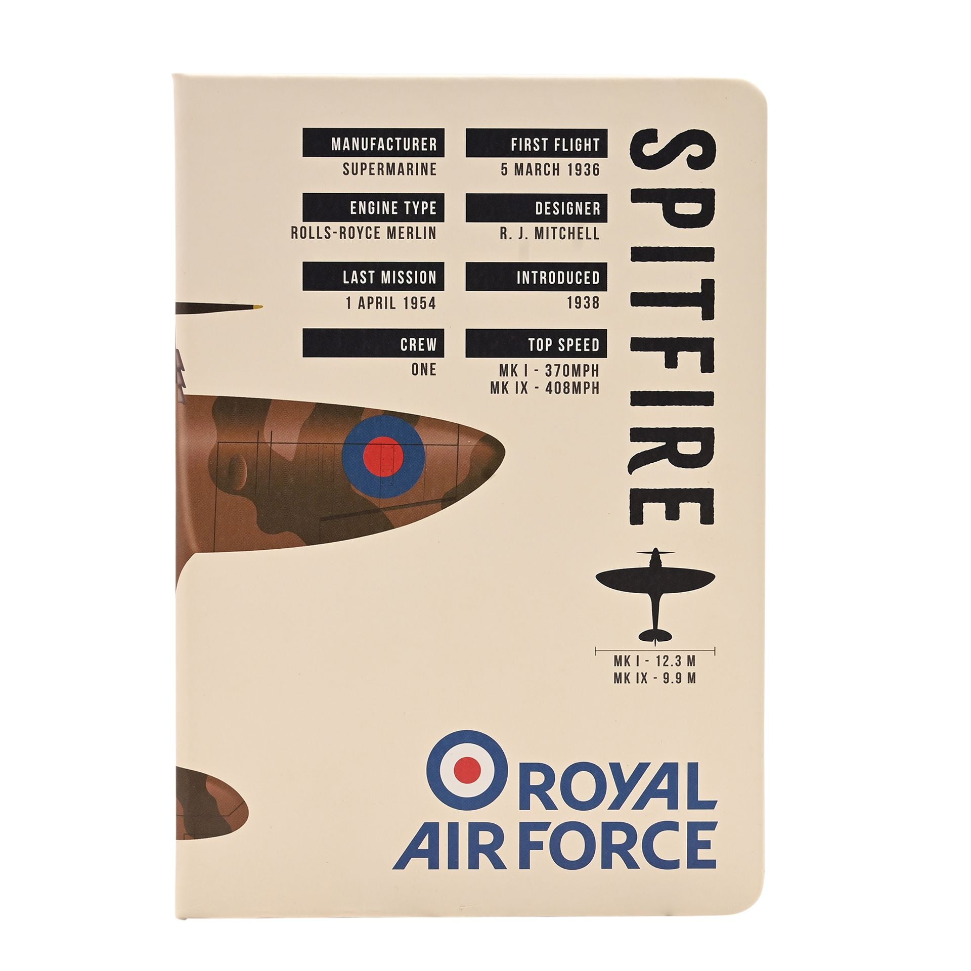 RAF A5 Lined Hardback Notebook - Spitfire