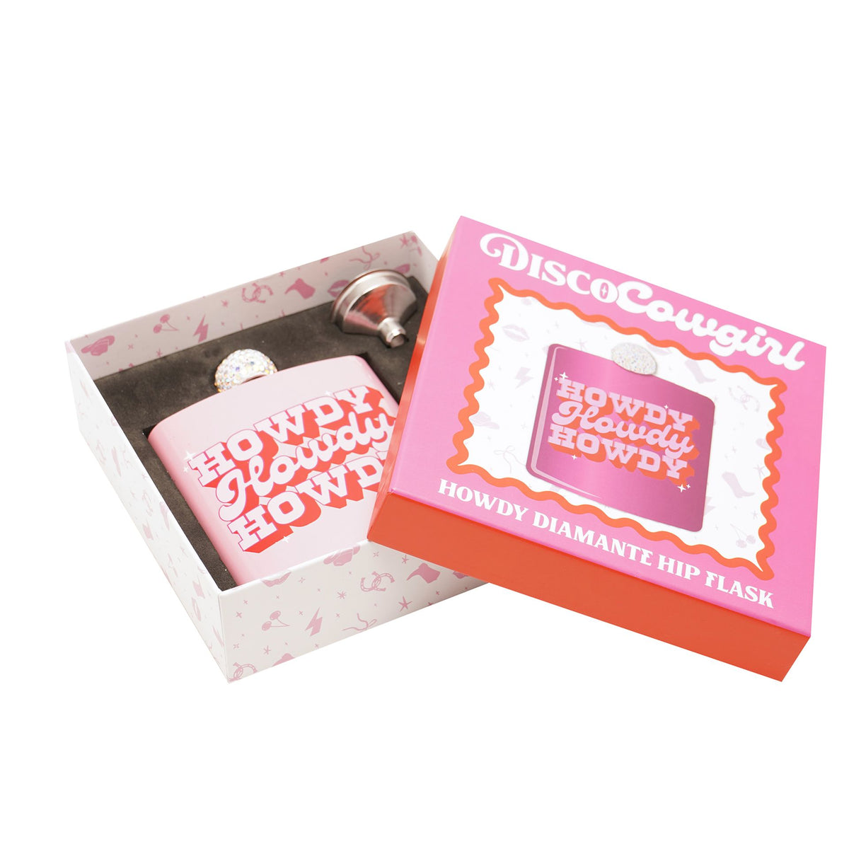 The Feel Good Club Howdy Pink Glitter Hip Flask