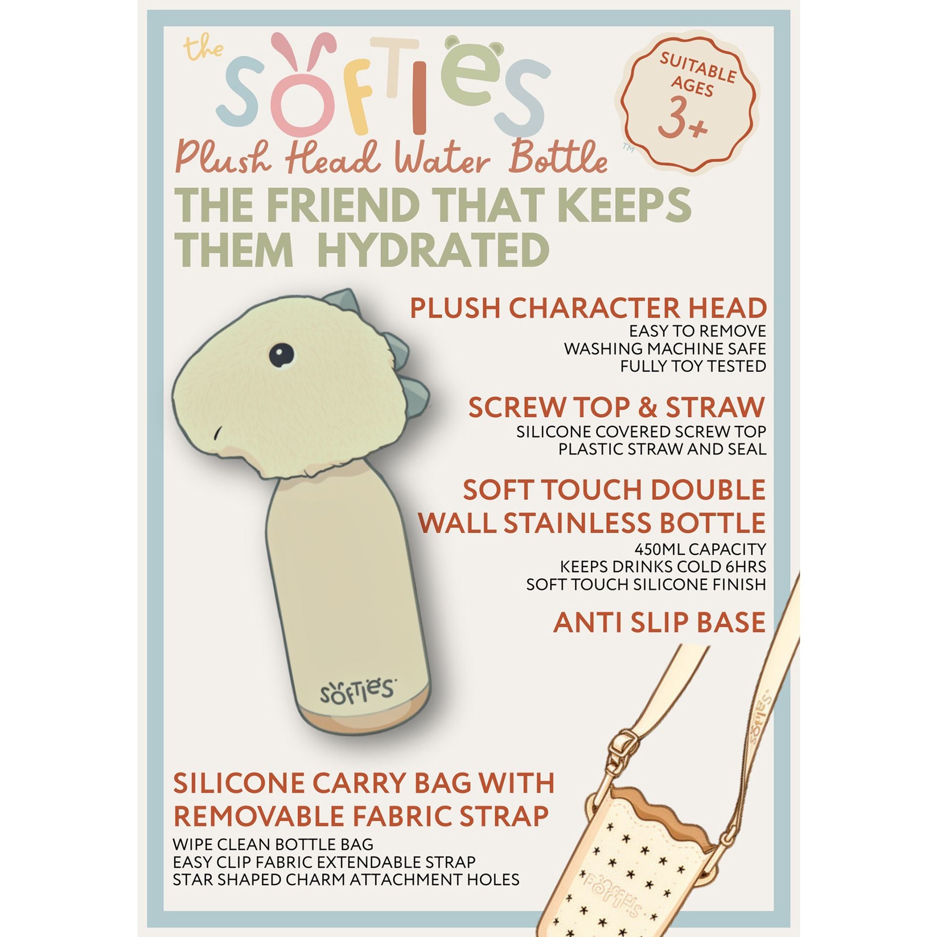 Theo The Plush Bunny Grey Stainless Steel Water Bottle 23cm / 500ml