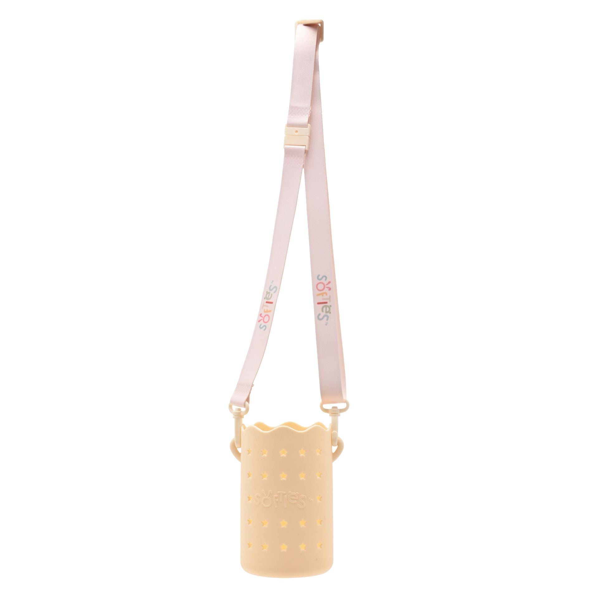 Softies Silicone Water Bottle Bag with Charm Holes and Fabric Clip on Carry Strap