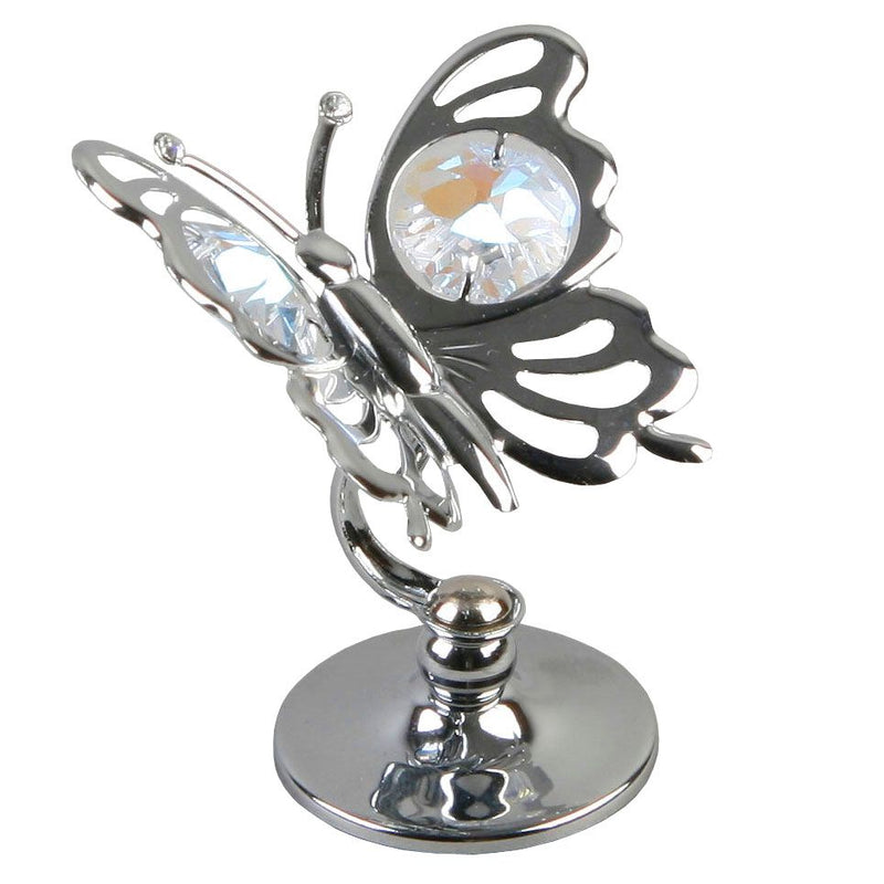 Crystocraft Chrome Plated Butterfly Ornament With Crystal
