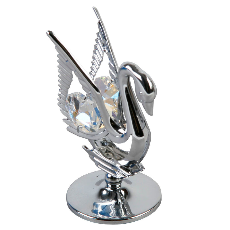 Crystocraft Chrome Plated Swan Ornament With Crystal