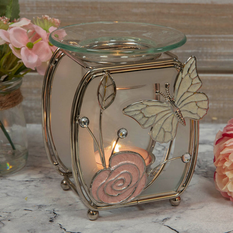 Sophia Glass & Wire Oval Oil Burner with Butterfly