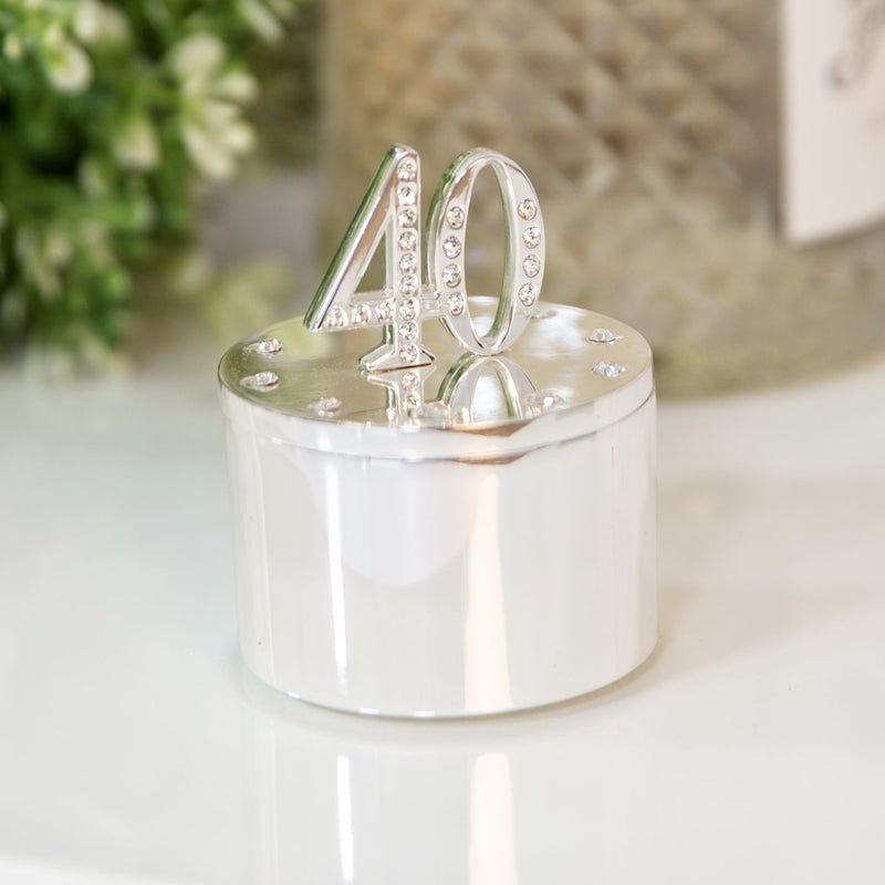 Milestones Silver Plated Trinket Box With Crystal 40