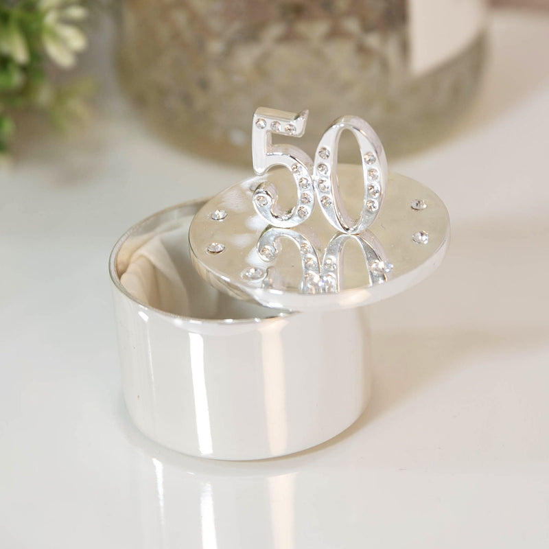 Milestones Silverplated Trinket Box With Crystal 50