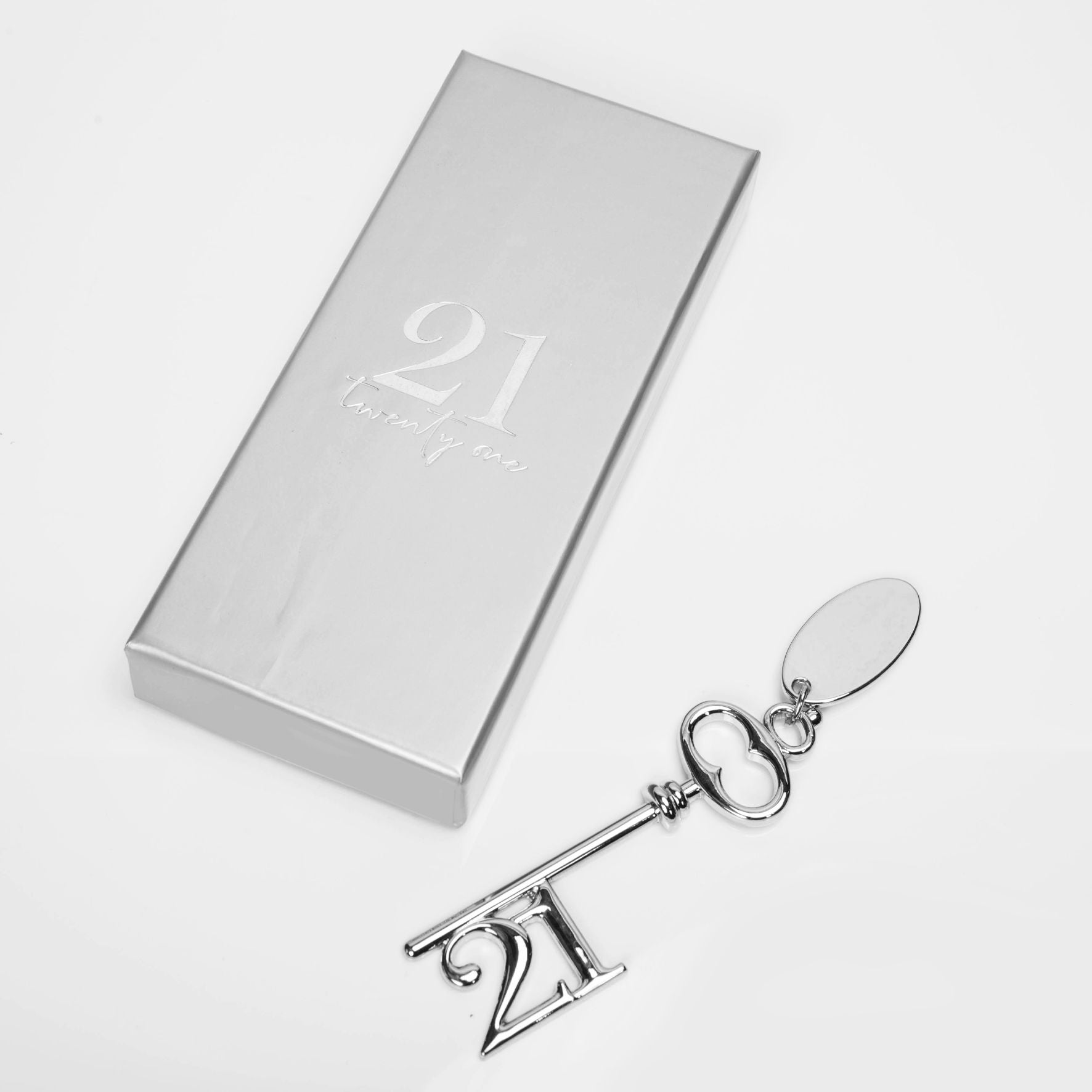 Milestones Silver Plated Birthday Key & Engraving Tag - 21