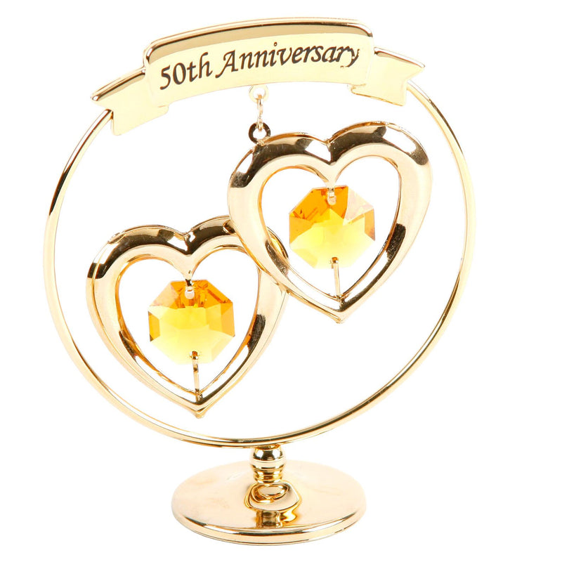 Crystocraft Gold Plated Circle - 2 Hearts - 50th Anniversary
