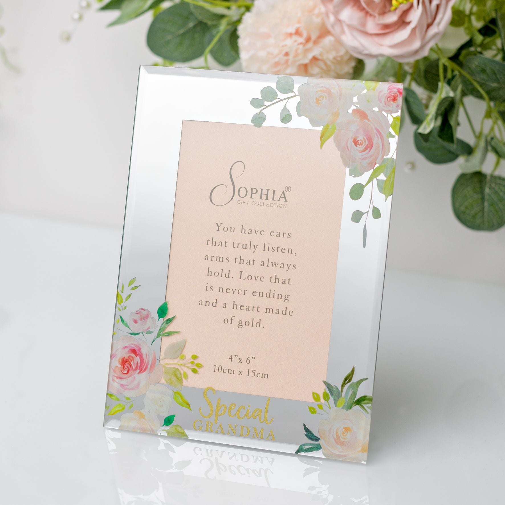 Peaches & Cream Glass Mirror Photo Frame 4" x 6" - Grandma