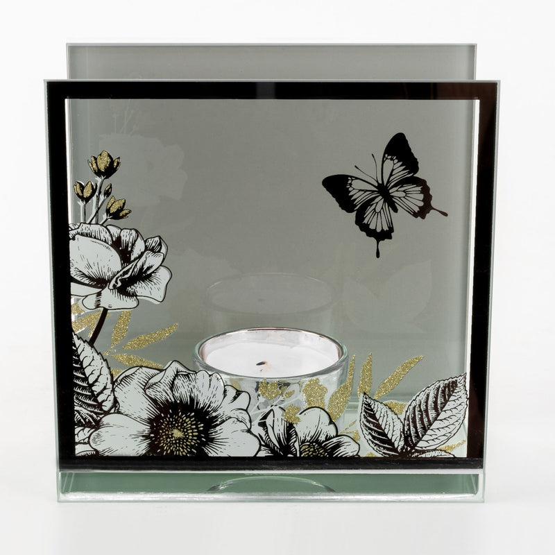 Sophia Glass & White Flower Single Tea Light Holder