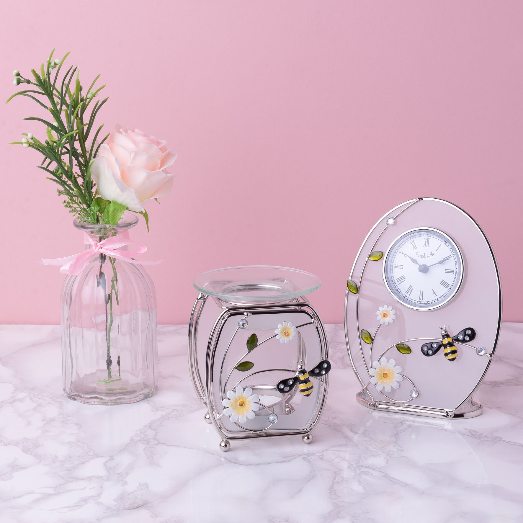 Sophia Classic Glass & Wire Bumble Bee Mantel Clock