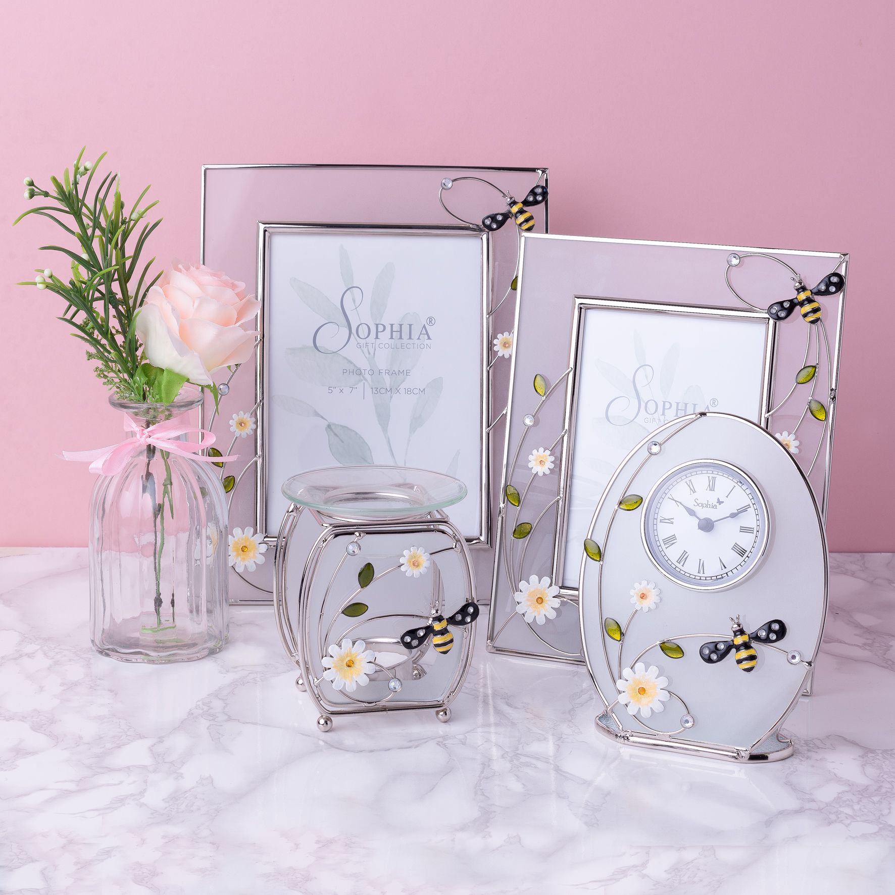 Sophia Classic Glass & Wire Bumble Bee Mantel Clock