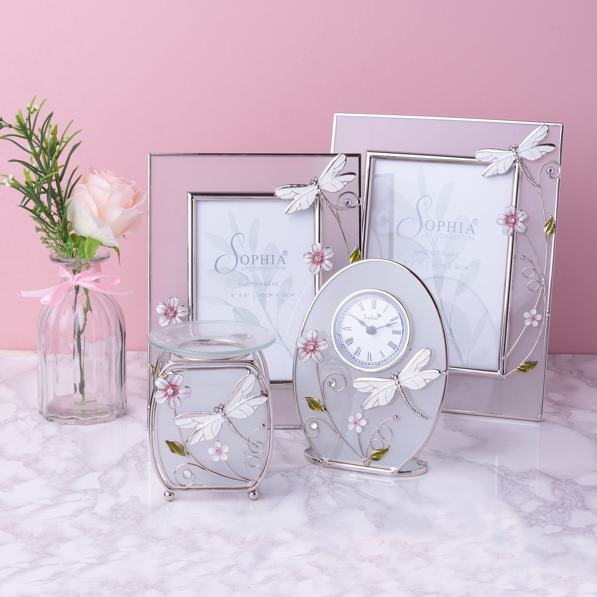 Sophia Classic Glass & Wire Dragonfly Mantel Clock