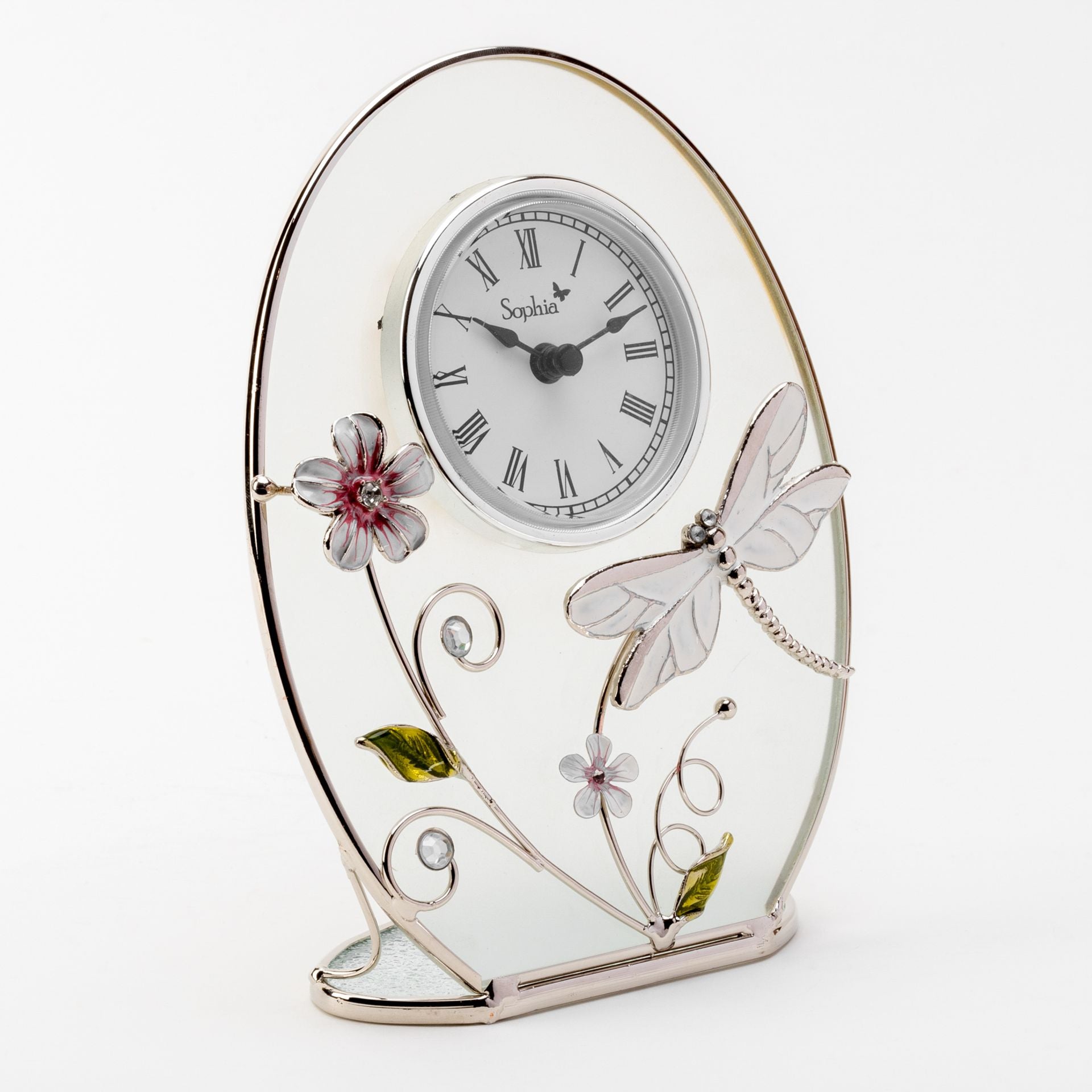 Sophia Classic Glass & Wire Dragonfly Mantel Clock
