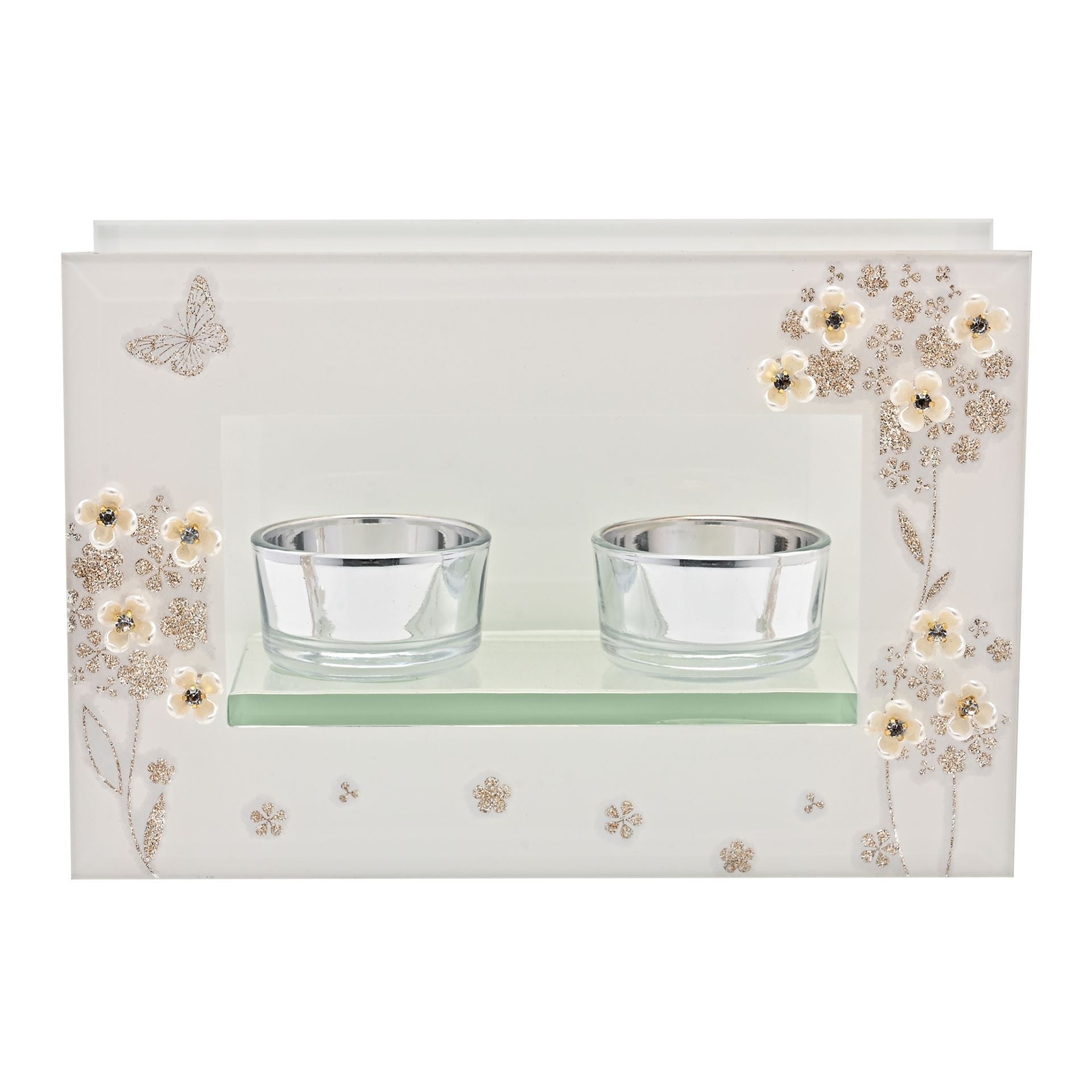 Sophia Glitter Butterfly Double Tealight Holder