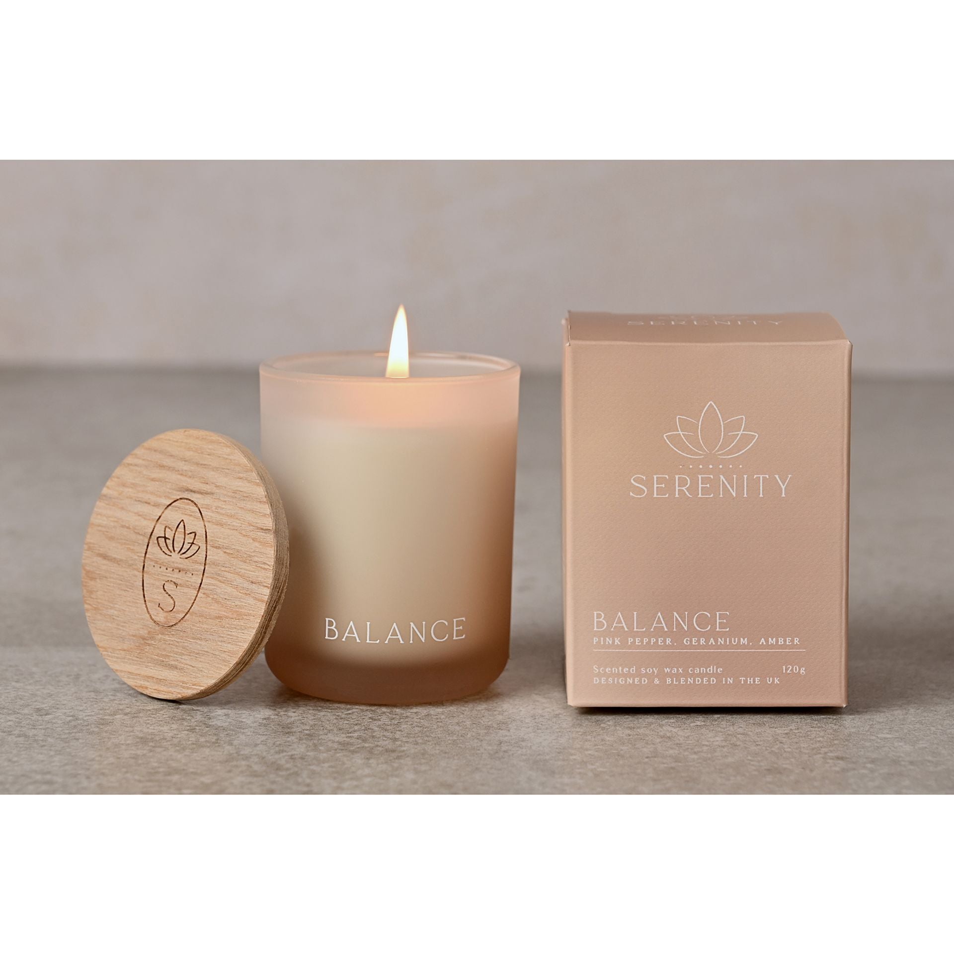 Serenity Balance Candle 120g Pink Pepper, Geranium & Amber