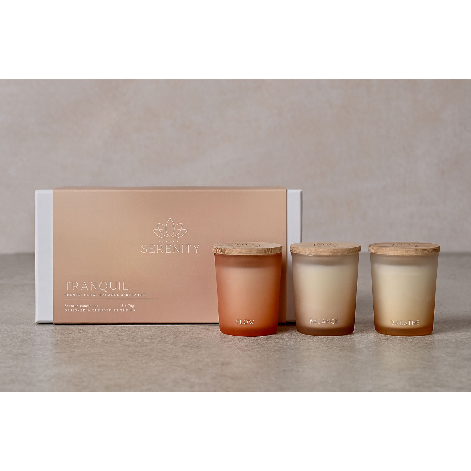 Serenity Tranquil Set of 3 Votive Candles - Flow, Balance & Breathe