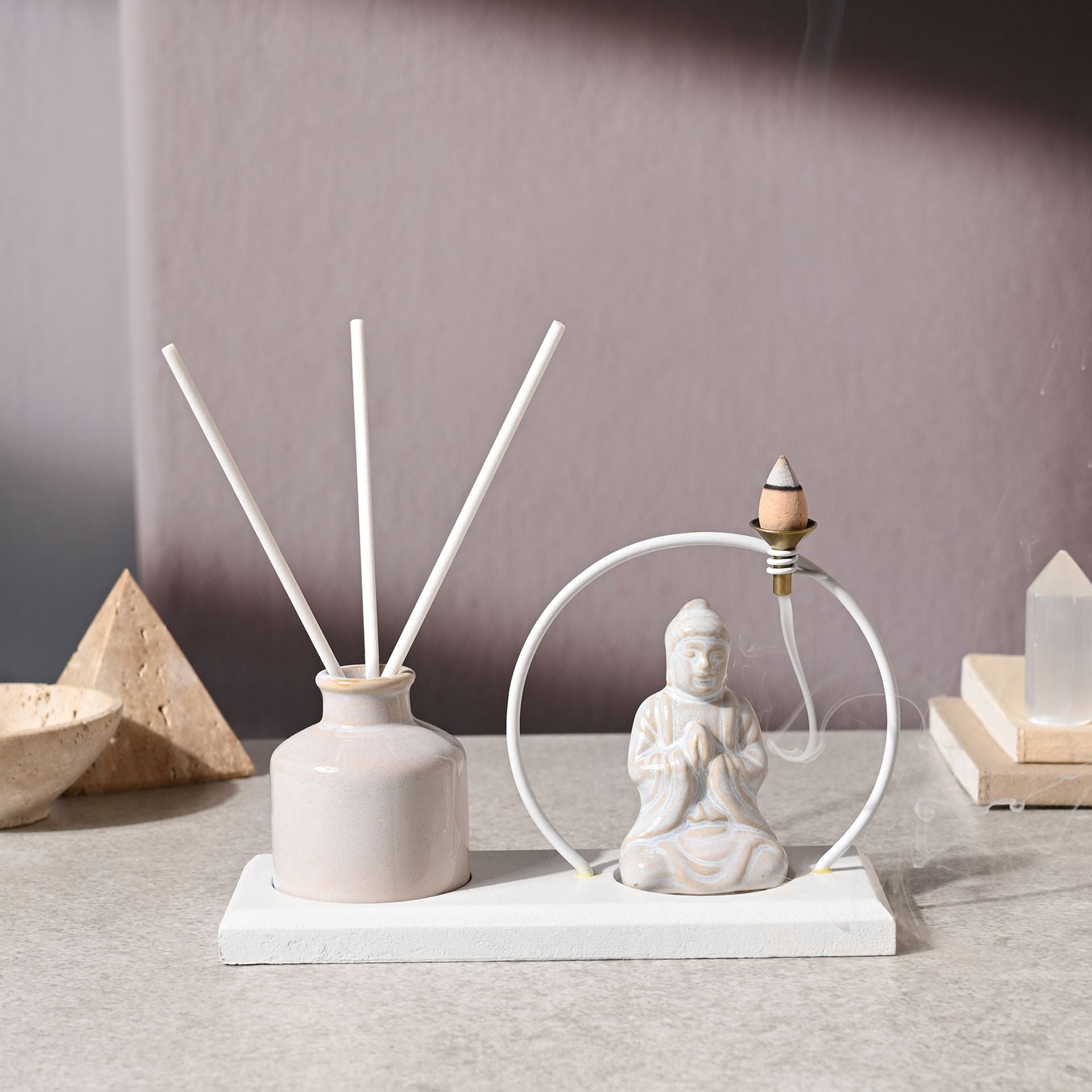 Serenity Buddha Incense & Diffuser Holder Gift Set - White