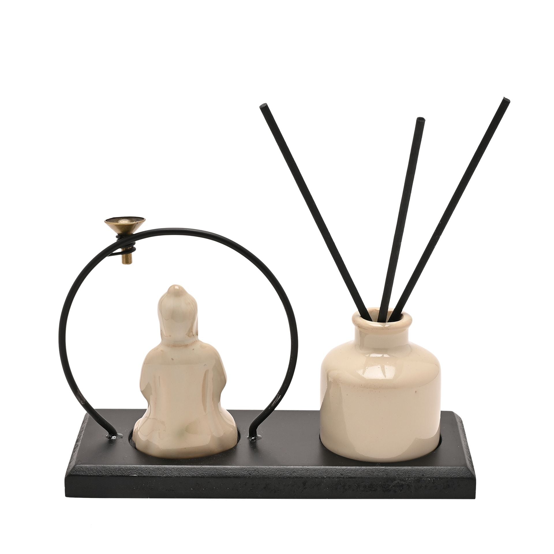 Serenity Buddha Incense & Diffuser Holder Gift Set - Cream with Black Base