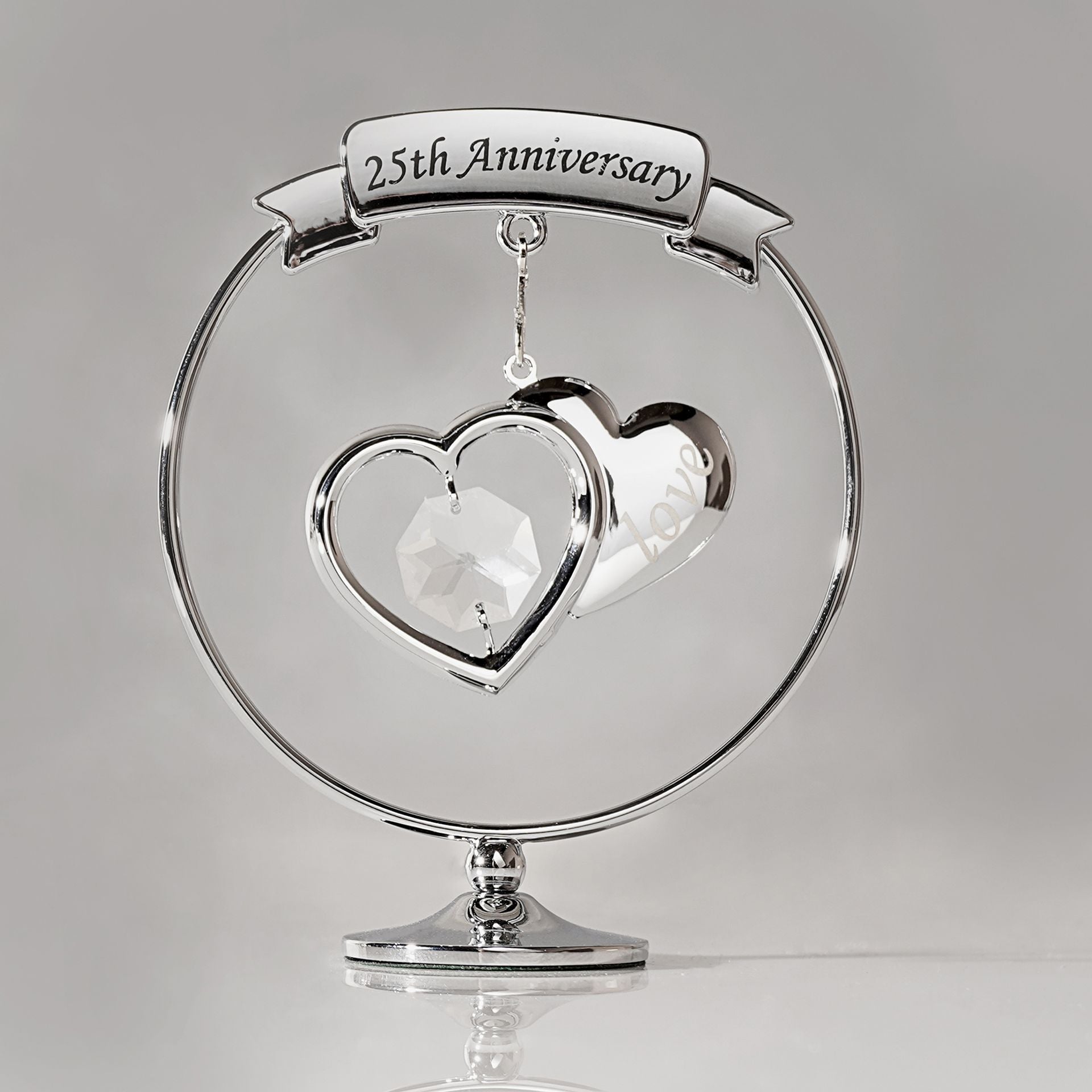 Crystocraft Chrome Circle Ring - 2 Hearts - 25th Anniversary
